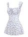 Weiß 1970er Blumen Rüschen Kappärmel Badeanzug-Kleid