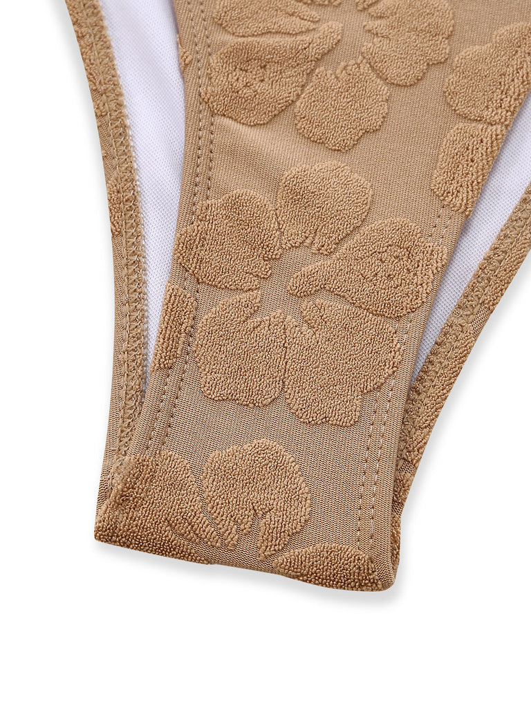 70er Badeanzug & Cover-Up mit 3D-Kamelie und Folien-Print