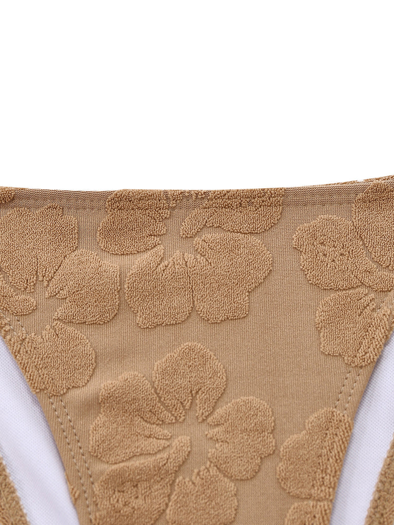 70er Badeanzug & Cover-Up mit 3D-Kamelie und Folien-Print