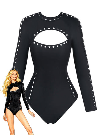 Schwarzer 50er Badeanzug mit Cut-out und Lang