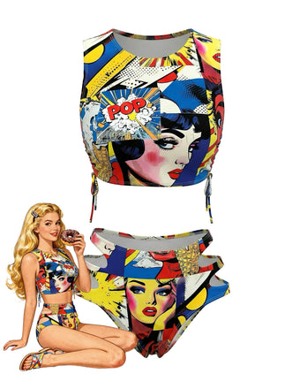 Klassisches Tankini-Set im Pop-Art-Stil der 1980er Jahre mit Cutout-Muster