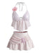 Rosa 80er Bikini-Set mit Pailletten und 3D-Blumen