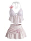 Rosa 80er Bikini-Set mit Pailletten und 3D-Blumen