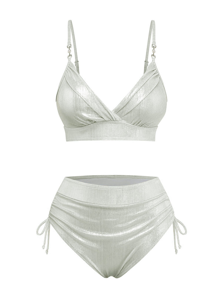1970er Hochtailliert Metallic Schimmer Bikini Set