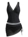 Schwarzes 60er Tankini-Set & Cover-Up mit Mesh und Raffungen