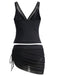 Schwarzes 60er Tankini-Set & Cover-Up mit Mesh und Raffungen