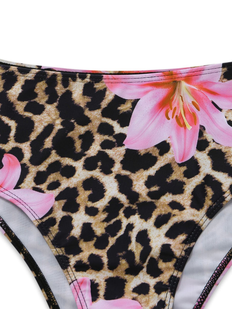 3PCS 1960er Leopard Druck Blumen Bikini Set & Cover Up