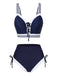 [Vorverkauf] Blau 1940er Nautisch Streifen Schnürung Bikini Set