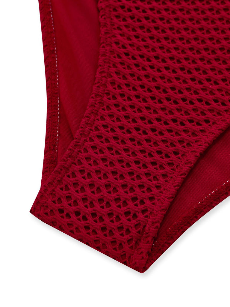 [Vorverkauf] 1950er Tief V-Ausschnitt Häkel Netz Halter Bademode