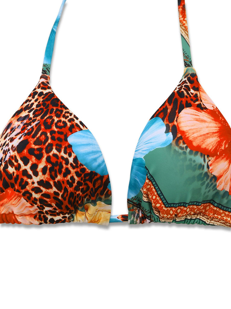 1950er Blumen Leopard Halter Bikini Set & Cover-Up
