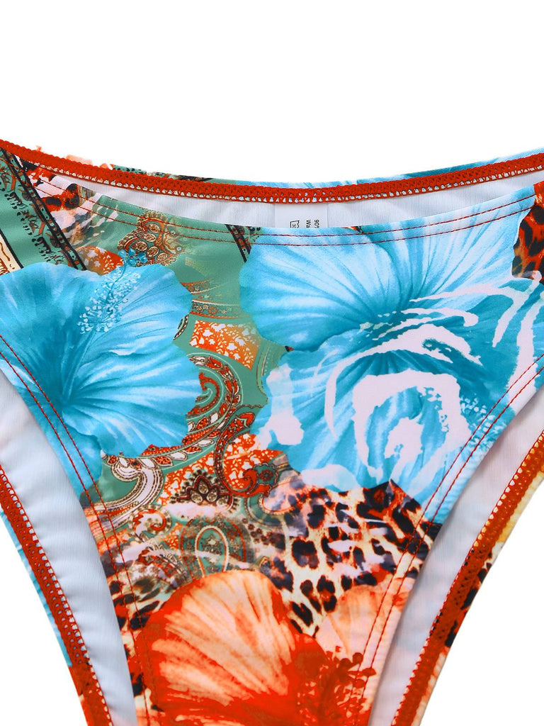 1950er Blumen Leopard Halter Bikini Set & Cover-Up