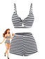 Schwarzes & Weißes 30er Bikini-Set mit Farbblock und Streifen