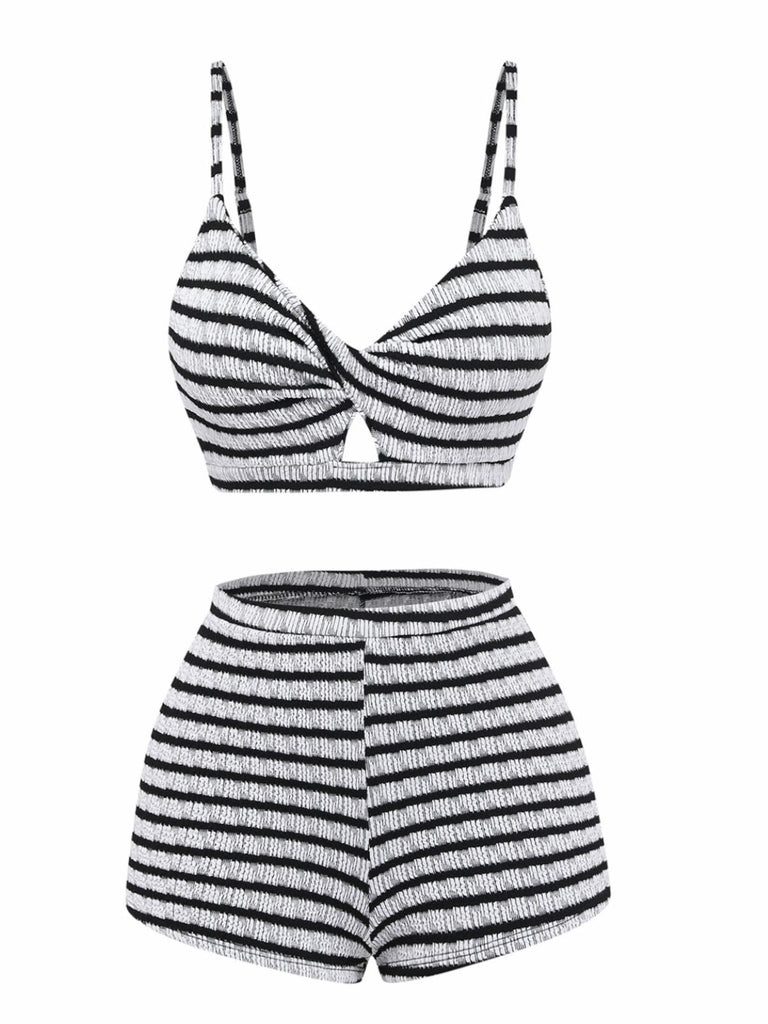 Schwarzes & Weißes 30er Vintage Bikini-Set mit Farbblock