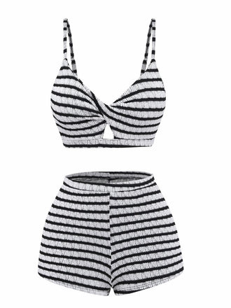 Schwarzes & Weißes 30er Vintage Bikini-Set mit Farbblock