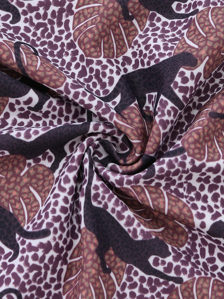 Brauner Badeanzug im Leoparden-Neckholder-Patchwork-Stil der 1950er Jahre