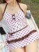 Rosa 1940er Polka Dot Halter Bogen Einteilig Badeanzugkleid