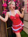 Rot 1940er Polka Dot Halter Bogen Einteilig Badeanzugkleid