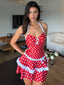 Rot 1940er Polka Dot Halter Bogen Einteilig Badeanzugkleid