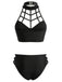 Schwarzes 70er Gothic Bikini-Set mit Neckholder und Cut-out
