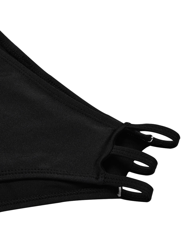 Schwarzes 70er Gothic Bikini-Set mit Neckholder und Cut-out