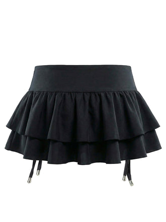 Schwarz 1950er Schnürung Gestuft Hem Rock Cover Up