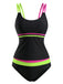 Schwarzes 40er Tankini-Set mit Farbblock und Riemen