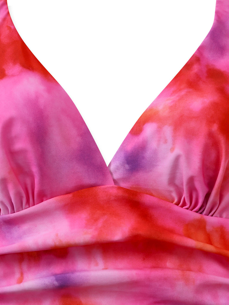 Pinkfarbenes Tankini-Set im Ombré-Stil der 1950er Jahre (3-teilig)