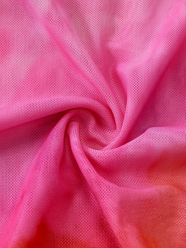 Pinkfarbenes Tankini-Set im Ombré-Stil der 1950er Jahre, 6-teilig