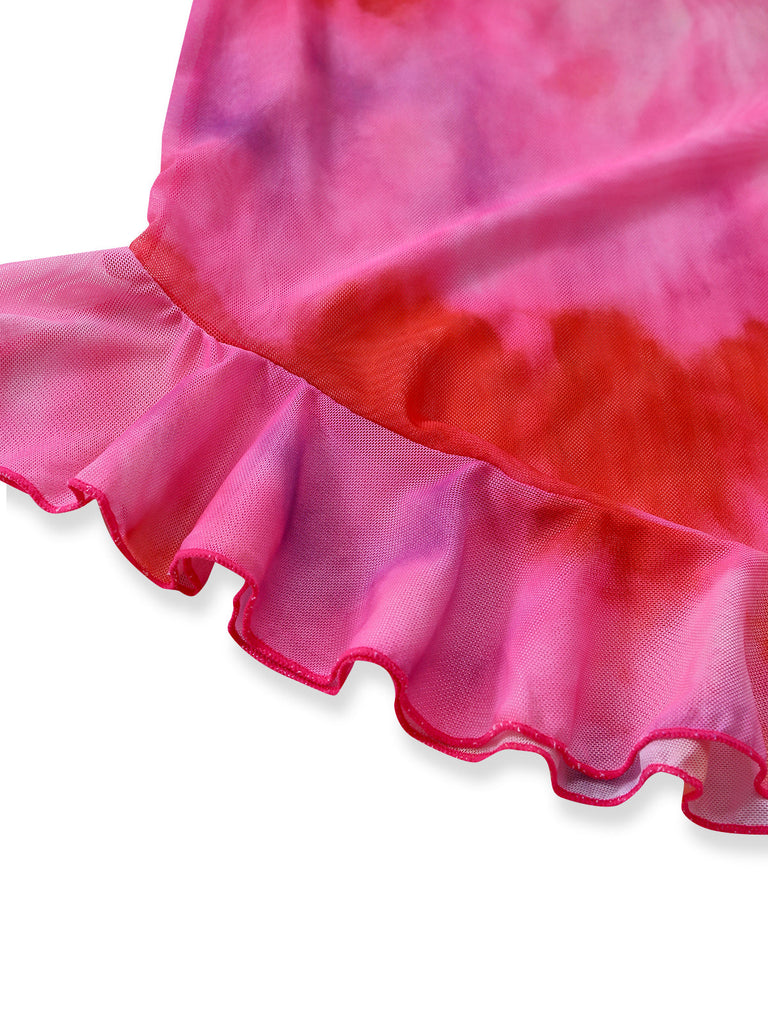 Pinkfarbenes Tankini-Set im Ombré-Stil der 1950er Jahre, 7-teilig
