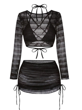 60er Bikini-Set & Cover-Up mit Langarm und Häkelarbeit