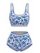 Rosa 1950er Rundhalsausschnitt Blumen High-Waist Bikini Set