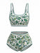 Rosa 1950er Rundhalsausschnitt Blumen High-Waist Bikini Set