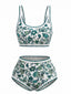 Grün 1950er Rundhalsausschnitt Blumen High-Waist Bikini Set