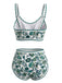 Blau 1950er Rundhalsausschnitt Blumen High-Waist Bikini Set