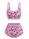 Rosa 1950er Rundhalsausschnitt Blumen High-Waist Bikini Set