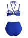 Blaues 80er Bikini-Set & gelbes Cover-Up mit Phalaenopsis und Neckholder
