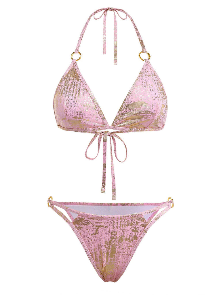 Rosa 80er Bikini-Set mit Triangle und Neckholder