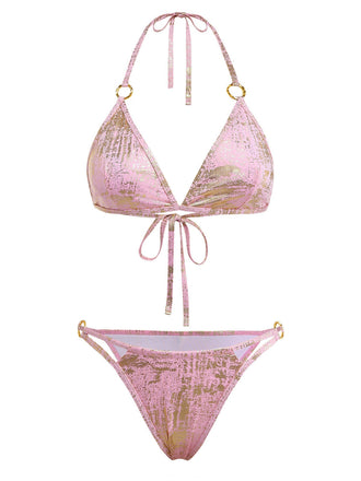 Rosa 80er Bikini-Set mit Triangle und Neckholder