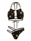 Schwarzes 80er Gothic Bikini-Set mit Totenkopf