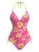 80er Bikini-Set mit Neckholder, Blumen und Perlenbesatz