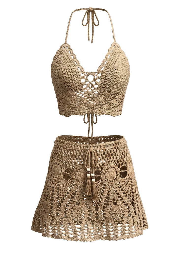 2PCS 1980er Uni Häkel Cover Up Set