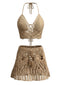 2PCS Beige 1980er Uni Häkel Cover Up Set