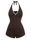 Kaffeebraun 1950er Halter Kordelzug Gerafft Tankini Set