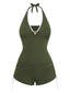 [Vorverkauf] Grünes 50er Tankini-Set mit Neckholder und Raffung