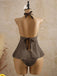 Hellgelb 1950er Strukturiert Blumen Halter Tiefer V Tankini Set