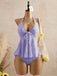 Hellgelb 1950er Strukturiert Blumen Halter Tiefer V Tankini Set