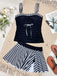 Schwarzes 1950er Streifen Farbblock Gerafft Tankini-Set