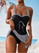 Schwarzes 1950er Streifen Farbblock Gerafft Tankini-Set