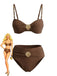 Braunes Gerafft Bikini-Set aus den 1970er Jahren mit Metallmuscheldekor
