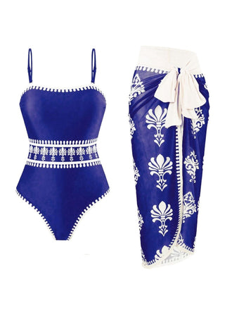 70er Boho Badeanzug & Cover-Up mit Blumen und Gedruckt